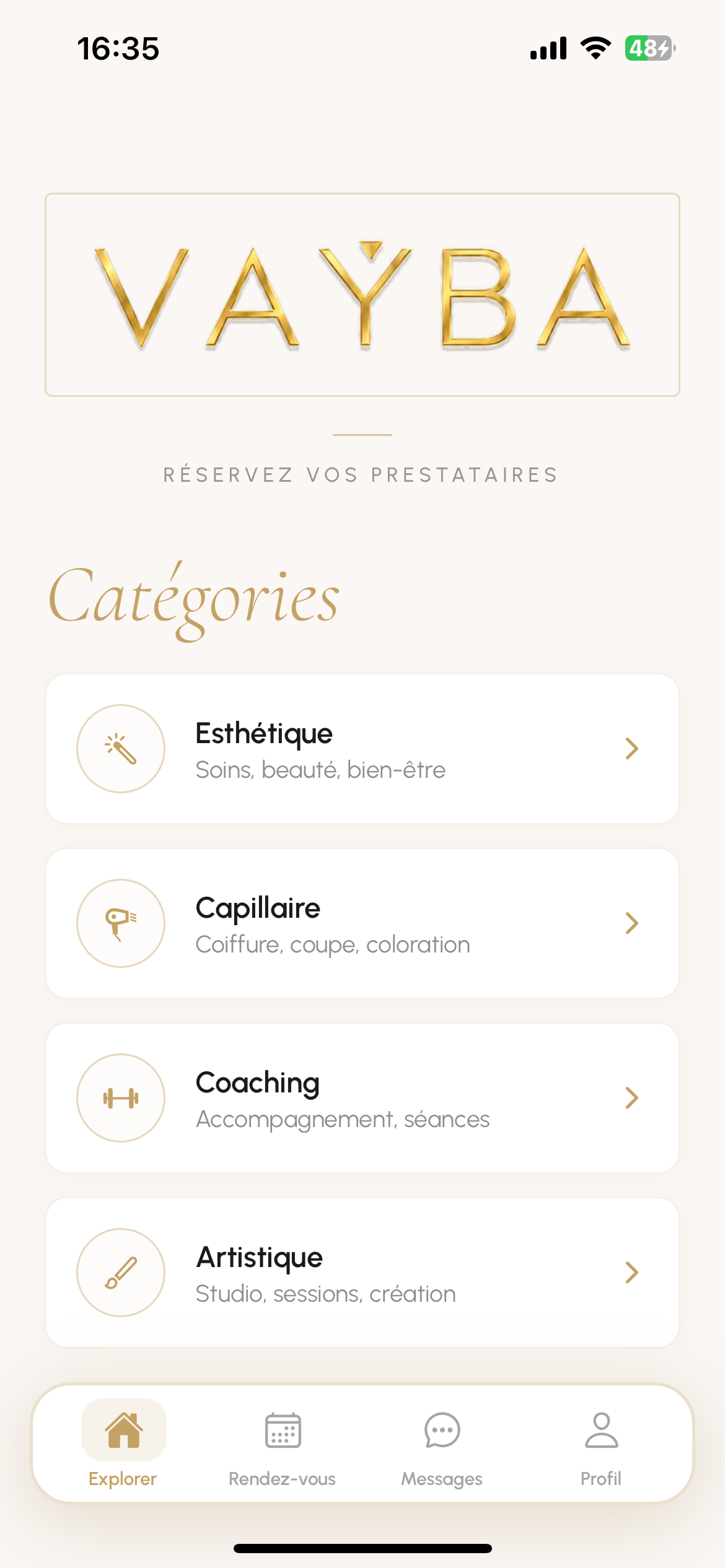 VAYBA App - Accueil